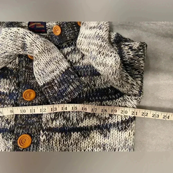 Anderson Little Nordic Ski Wooden Button Navy Blue Cowl Neck Cardigan Size L - Picture 11 of 12